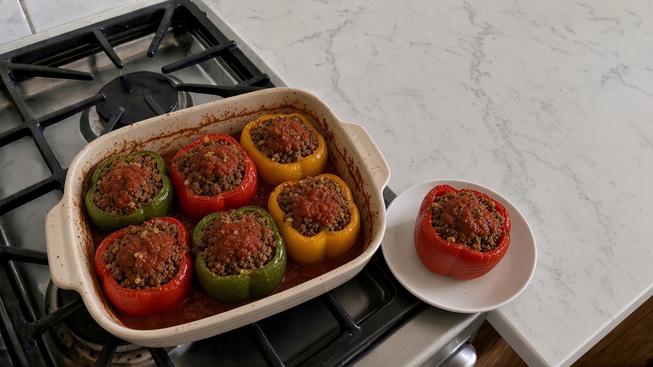 Stuffed Peppers Without Cheese or Egg (Ground Beef and Quinoa)